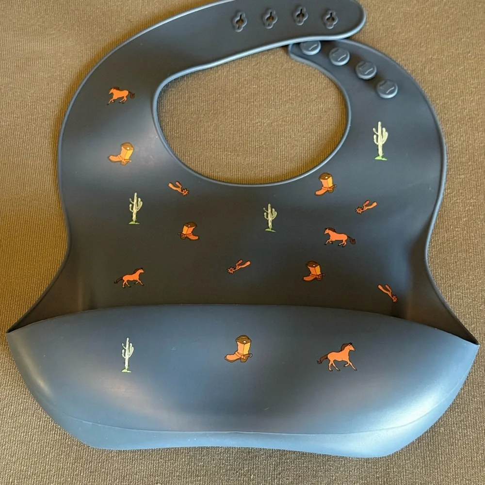 Kids Silicone Bib with Cowboy Print